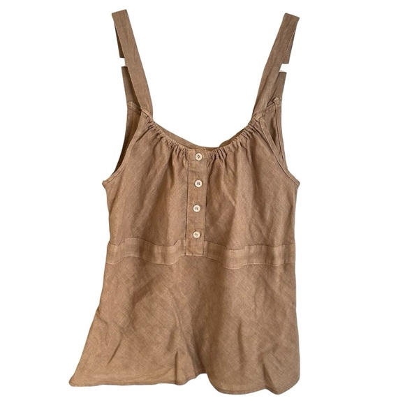 CP Shades Sausalito Large 100% Linen Brown Henley Tank Top Blouse Boho Beachy L - Picture 1 of 6
